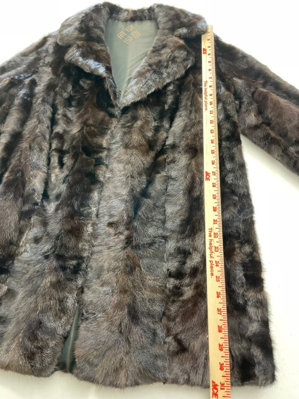 Vintage Mink Fur Brown Jacket Genuine Fur Coat Greek Key Lining Elegant Wmn's S - Picture 8 of 13